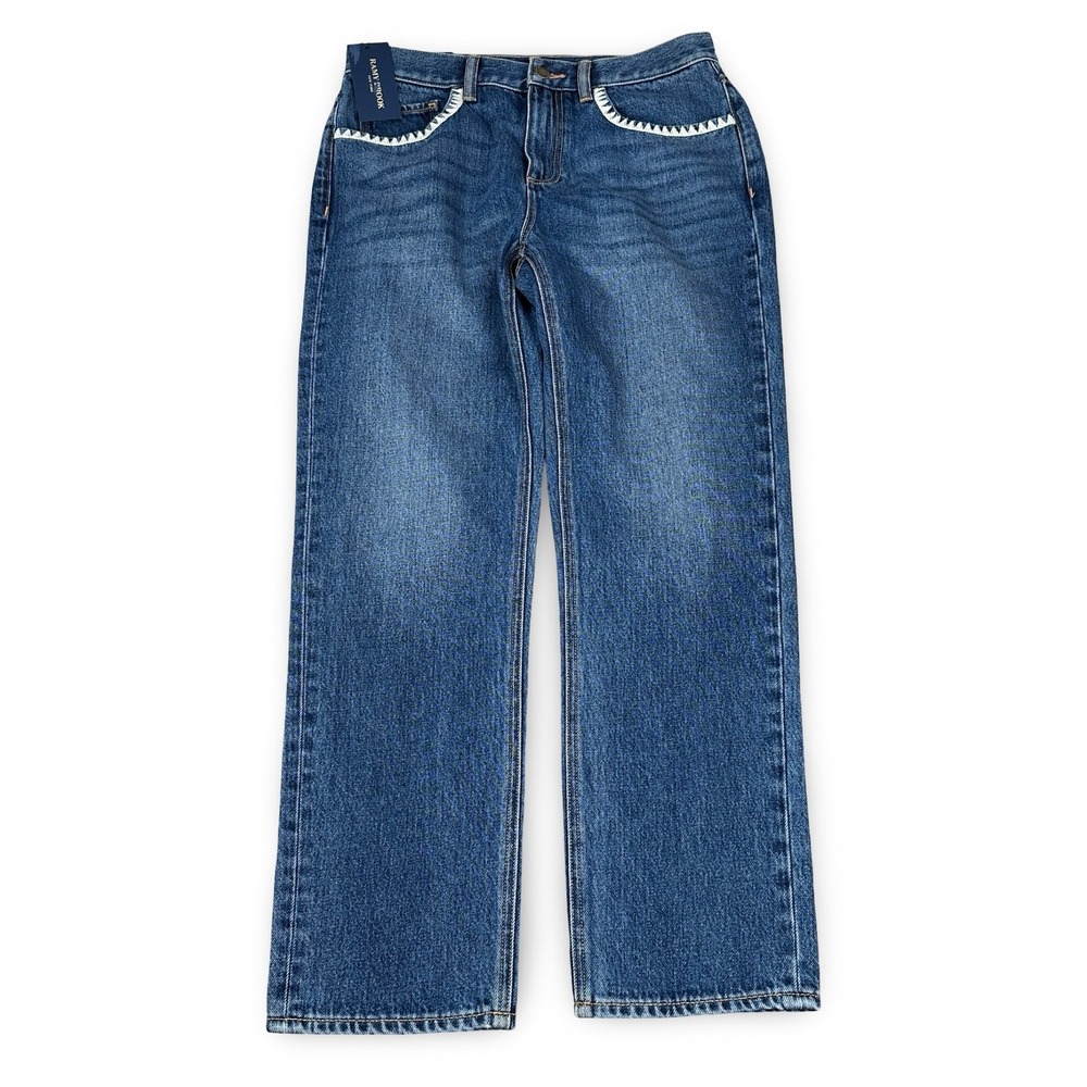 Ramy Brook Joy Straight Leg Jeans‎ Medium Wash Crochet Whipstitch Size 27 NEW